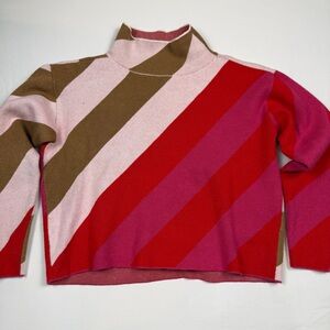 Maeve Anthropologie The Carys Mock Neck Red Pink Striped Sweater Size XXS